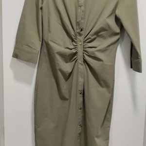 Zara ruched olive green midi dress